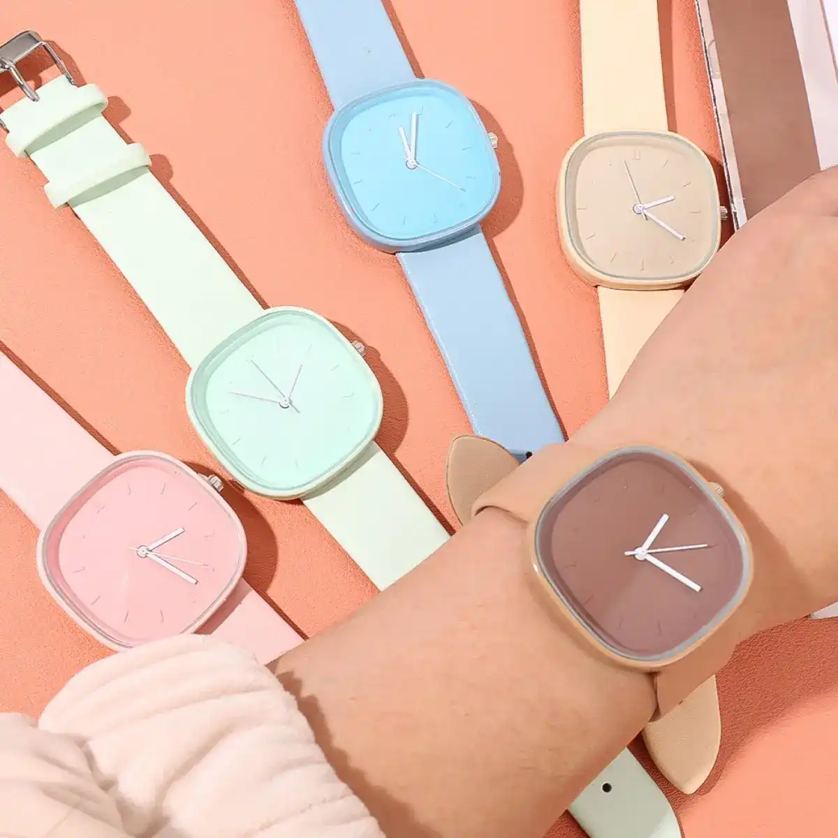 fashion Women Fashion Creative Watch With Pu Leather Band Student Multi Color Sweet Wrist Watch For Girls Birthday Gifts color